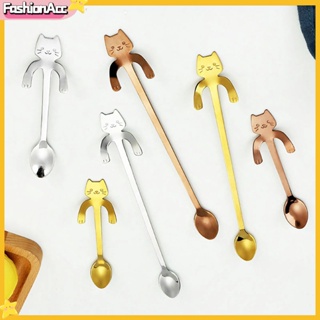 &lt;FA&gt; Cartoon Cat Handle Stainless Steel Coffee Tea Hanging Spoon Kitchen Supplies