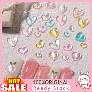 [B_398] 30Pcs/Set Nail Ornaments Cat Effect Ice Penetration Flat Bottom Drill Peach Heart Rhinestone for Beauty