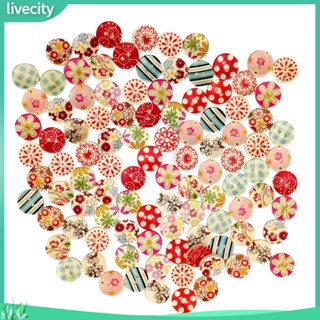 {livecity} กระดุมไม้ลายจุด 15 มม. สำหรับจักรเย็บผ้า DIY