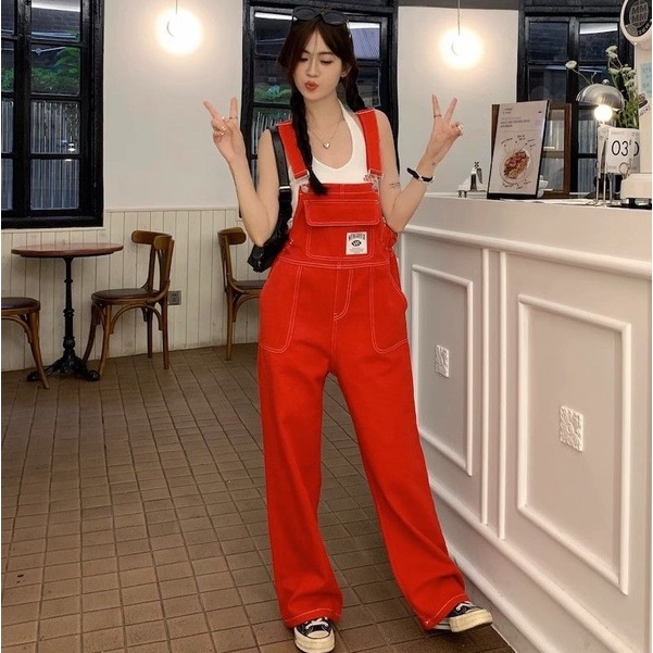 NEW Jumsuit Jeans เอี๊ยมยีนส์ขายาว ทรงบอย เอี๊ยมยีนส์ เอี๊ยม เอี๊ยมเท่ๆ แต่งกระเป๋าหน้า