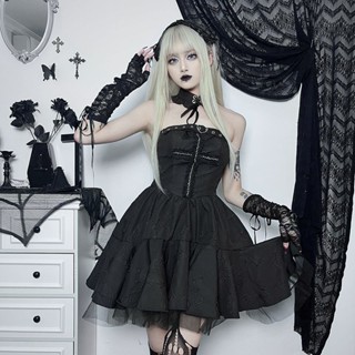 ❇◊Dark Gothic Punk Cross Dress Lace Tube Top Retro Jacquard Abby Cake