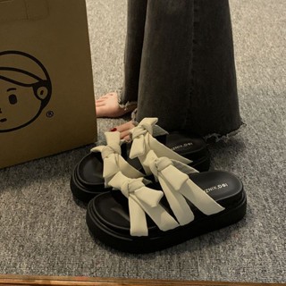 ✘Seaside Beach รองเท้าแตะผู้หญิงฤดูร้อน 2023 ใหม่ Outerwear Bowknot ด้านล่างหนา Anti-SLIP Flip-Flops