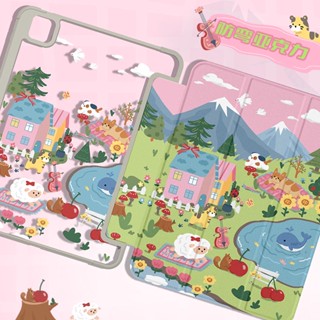 ۩✤✺เคสป้องกันไอแพดรุ่นที่ 10 ปิคนิคฤดูร้อน 10.9 นิ้วอะคริลิกสามพับ mini6 เปลือกแข็ง pro11 ป้องกันการดัด air5