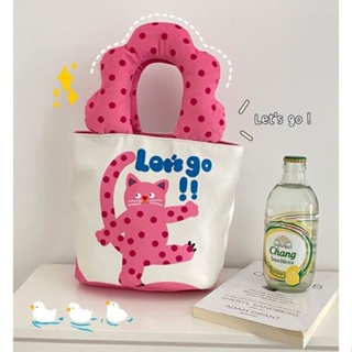 ✎ดีไซเนอร์ Original Pink Polka Dot Cat Messenger Bag Bucket Shoulder Canvas Handbag Can be Customized