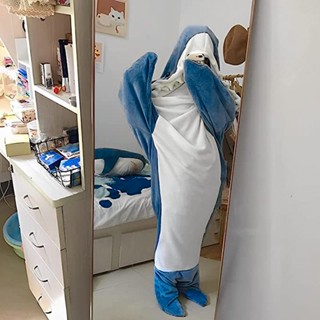 Shark Blanket ผู้ใหญ่ Super Soft Fleece Hoodie ถุงนอน ชุดนอนวันพีซทรงหลวมสำหรับฤดูหนาว