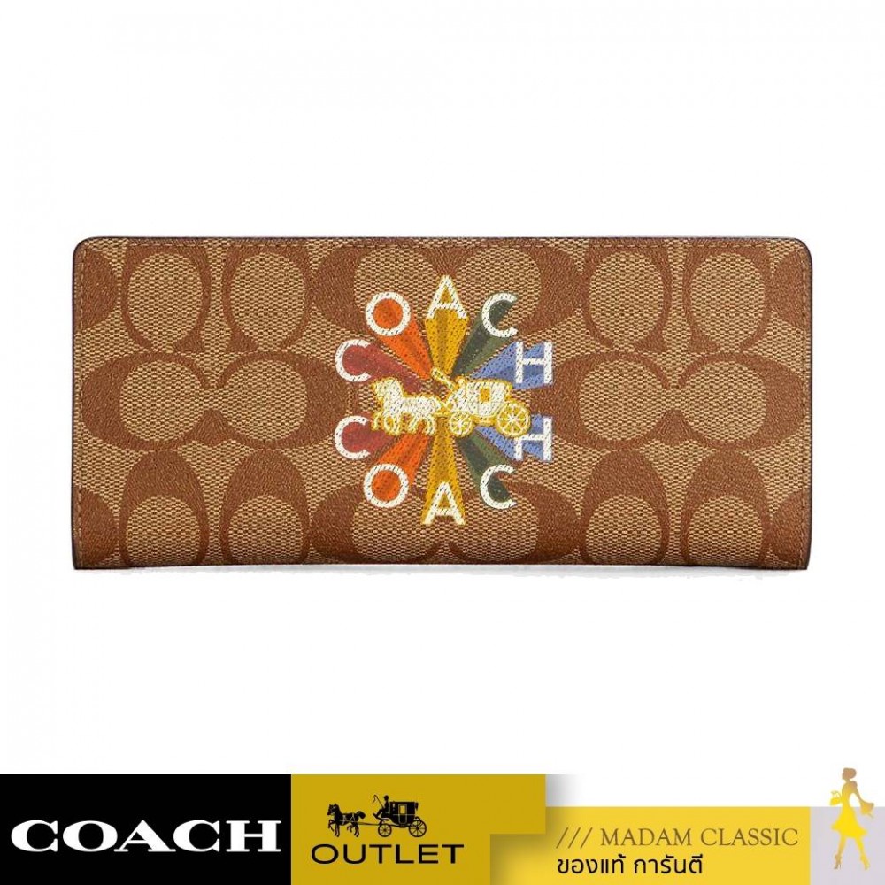 ของแท้ 💯% กระเป๋าใส่บัตร COACH C7305 SLIM WALLET IN SIGNATURE CANVAS WITH COACH RADIAL RAINBOW (IME7