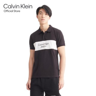 CALVIN KLEIN เสื้อโปโลผู้ชาย ทรง Slim รุ่น J322449 BEH - สีดำ