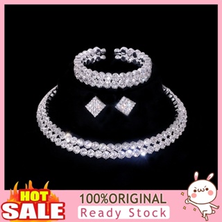 [B_398] 1 Set Elegant Rhinestone Jewelry Set for Women Alloy Faux Choker Necklace Earrings Bracelet Ideal for Bridal Wedding Parties