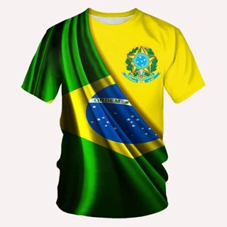 ใหม่ เสื้อยืดแขนสั้น พิมพ์ลายโลโก้ Brazil Country สุดเท่ สําหรับผู้ชาย และผู้หญิง