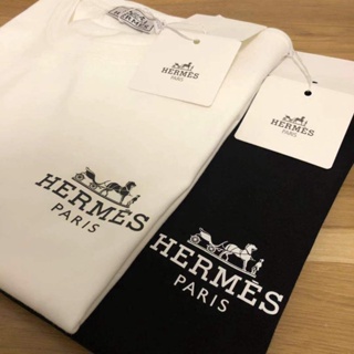 Hermes เสื้อยืดคอกลม แขนสั้น ผ้าฝ้าย พิมพ์ลาย ทรงหลวม แฟชั่นฤดูใบไม้ผลิ และฤดูร้อน สําหรับผู้ชาย และผู้หญิง