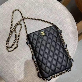 Chanel ใหม่ กระเป๋าสะพายไหล่ ใส่โทรศัพท์มือถือ แต่งสายโซ่คล้อง แบบพกพา แฟชั่นสําหรับสตรี