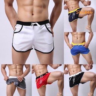 HOT_ Men Color Block Sports Drawstring Beach Pants กางเกงว่ายน้ำ