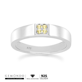 Gemondo แหวนเงินแท้ 925 Sterling Silver ชุบโรเดียม ประดับบุษราคัม (Yellow Sapphire) เรียง 4 เม็ด ทรงแหวนปลอกมีด