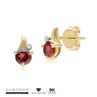 Gemondo ต่างหูทองคำ 9K ประดับโกเมน (Garnet) และเพชร ดีไซน์ใบไม้ ทรงสตัด : ต่างหูพลอย ต่างหูพลอยเม็ดเดี่ยว