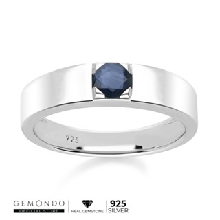 Gemondo แหวนเงินแท้ 925 Sterling Silver ชุบโรเดียม ประดับไพลิน (Blue Sapphire) ขนาด 4.5 มม. สไตล์แหวนเม็ดเดี่ยว