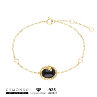 Gemondo  สร้อยข้อมือเงินแท้ 925 Srerling Silver ประดับนิล Black Onyx ทรงวงรีดีไซน์ลวดลายงู: สร้อยข้อมือ สร้อยข้อมือเงิน