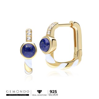 Gemondo ต่างหูเงินแท้ 925 Sterling Silver ประดับลาพิสลาซูลี (Lapis Lazuli) และโทแพซ (Topaz) ดีไซน์ต่างหูห่วง : พลอยแท้