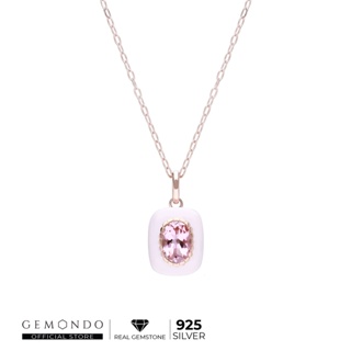 Gemondo สร้อยคอพร้อมจี้เงินแท้ 925 ชุบโรสโกลด์ 18K ประดับพิงค์ทัวร์มาลีน (Pink Tourmaline) : จี้โรสโกลด์ จี้พลอย พาสเทล