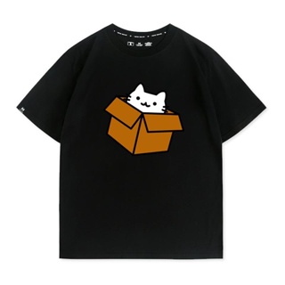 เสื้อยืด สะดวกสบาย ❁✣Cat in a carton เสื้อยืดแขนสั้น ลายแมวน่ารัก ญี่ปุ่น ผ้าฝ้ายแท้ ลำลอง เสื้อยืดแฟชั่น