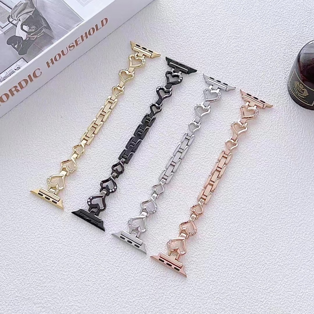 เข้ากันได้กับ Apple Watch 8 เข็มขัด Apple Watch 457 se Metal Love Belt Chain Stand 38mm 42mm 45mm