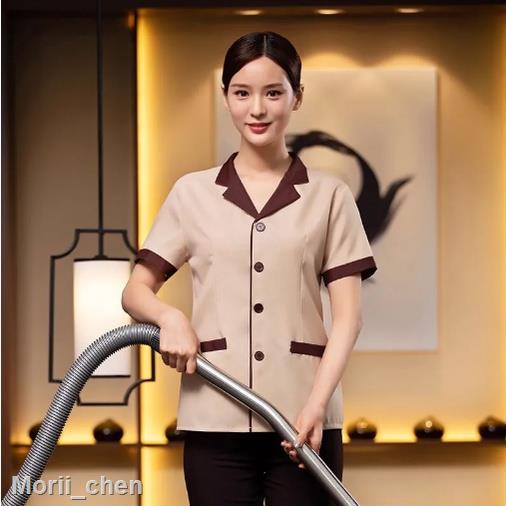 ❁◎【คุณภาพสูง】เสื้อยูนิฟอร์ม ปกป้าน แขนสั้น ชุดแม่บ้าน ชุดพนักงานเสริฟ ชุดพนักงานทำความสะอาด