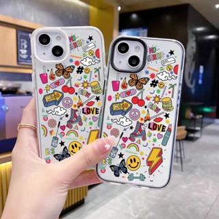 3 in 1 เคสโทรศัพท์มือถือแบบใส ลายผีเสื้อ ไอคอน สําหรับ iPhone 14Promax 13 12 11 7Plus X Xs Max XR