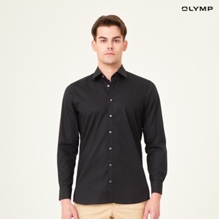 OLYMP Level Five Shirt เสื้อเชิ้ตชาย สีดำ ผ้าเรียบ ทรงพอดีตัว ยืดหยุ่นได้ดี รีดง่าย