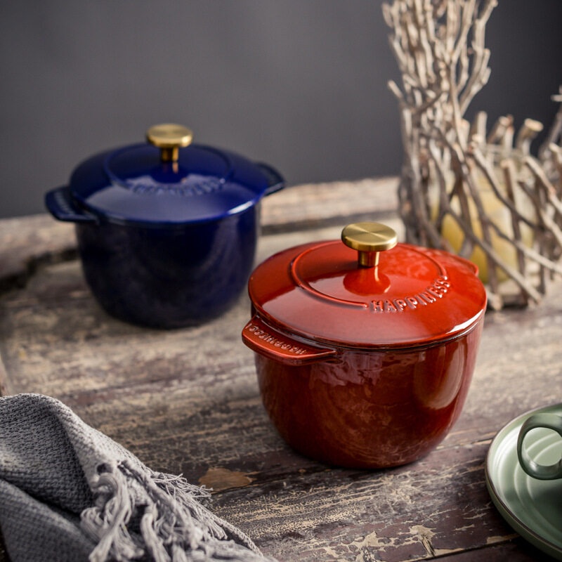 16cm Cast Iron Dutch Oven 1.8L/2QT-Red/Blue/Pink