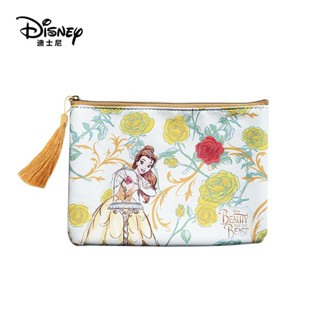 เตรียมส่ง◕▩♦Disney ของแท้ Beauty and the Beast กระเป๋าเก็บของความจุขนาดใหญ่ซิปพกพากระเป๋าเครื่องสำอางอเนกประสงค์จุด