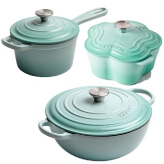 【จัดส่งในไทย/2ชิ้นจัดส่งฟรี】Enameled Cast Iron Cookware Set,3-Piece Set (Cyan)