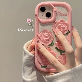 เคสโทรศัพท์มือถือ ซิลิโคนนิ่ม ลายดอกกุหลาบ สามมิติ สําหรับ Apple iPhone 14 13 12 11 13promax