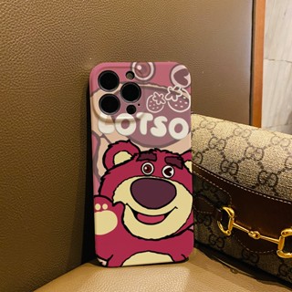 ฟิล์มแข็ง เคส iphone 14 pro Max 11 13 12 7Plus 8 X XS Max การ์ตูนน่ารัก Lotso Strawberry Bear เคสกันกระแทก