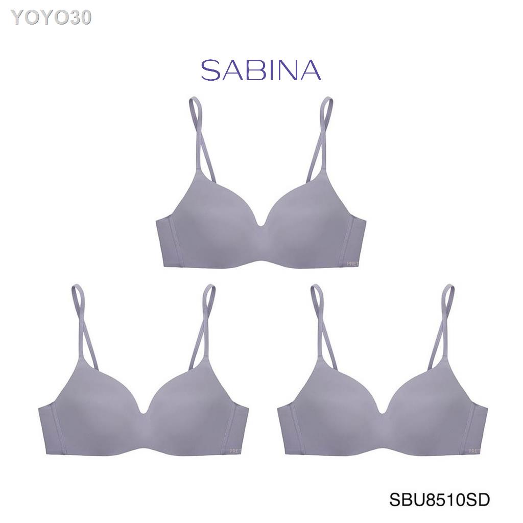 □Sabina ซาบีน่า (ไม่ดันทรง) เสื้อชั้นใน (Set 3 ชิ้น) Invisible Wire (ไม่มีโครง) รุ่น Pretty Perfect รหัส SBU8510SD สีเทา