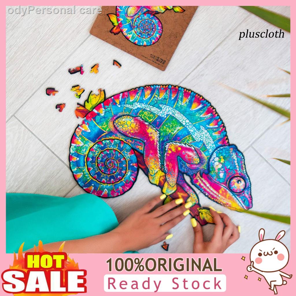 ㍿✺∏Plu_Animal Building Blocks Irregular Pattern Rainbow Chameleon Wooden Puzzle Toy