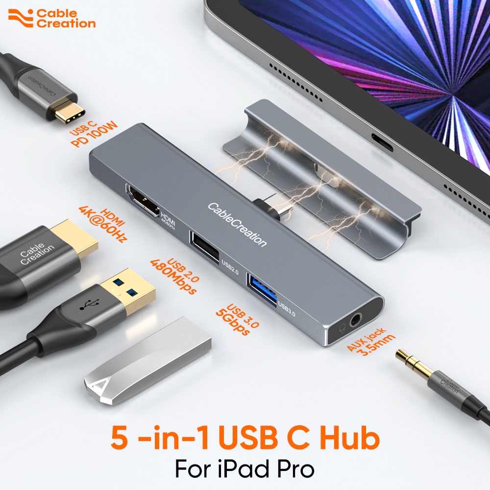 ♝☑☢CableCreation 4K@60Hz USB Type C HUB Splitter with HDMI 3.5mm Aux Jack USB3.0 2.0 PD 100W Type C 