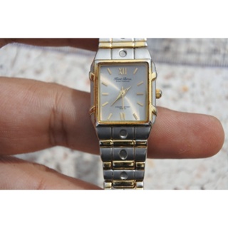 นาฬิกา Vintage มือสองญี่ปุ่น RENT BROS ระบบ QUARTZ ผู้หญิง ทรงสี่เหลี่ยม กรอบทอง หน้าเทา หน้าปัด 22มม