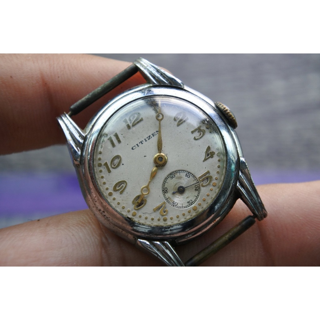 นาฬิกา Vintage มือสองญี่ปุ่น CITIZEN ระบบ ไขลาน ผู้ชาย ทรงกลม กรอบเงิน หน้าปัด 28มม