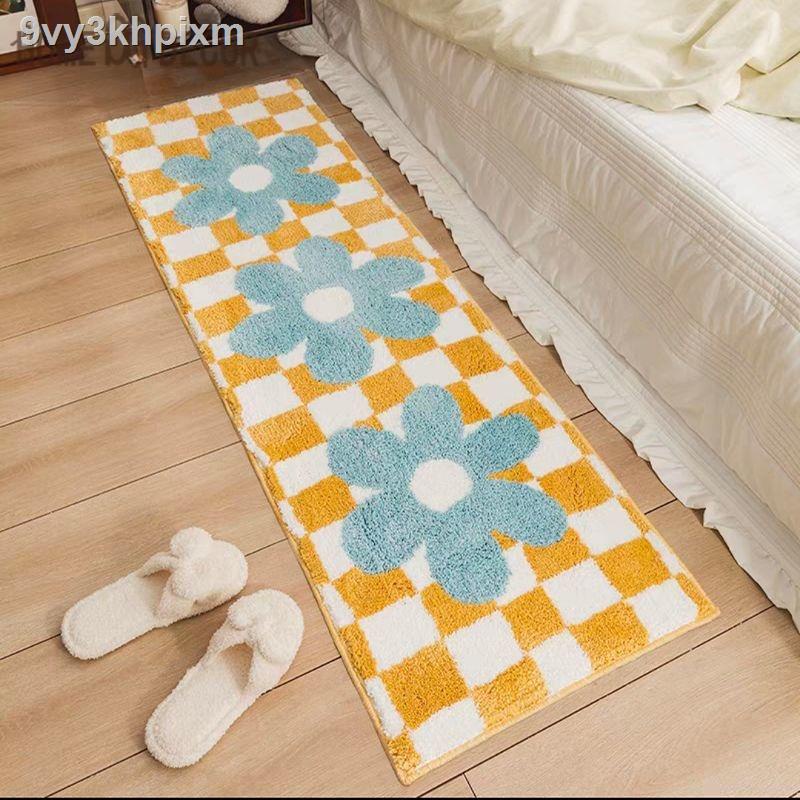 ♞✠Bedside Rug Bedroom Floor Mat Lily of the Orchid Shape Foot Mat Long Strip Imitation Cashmere Rug