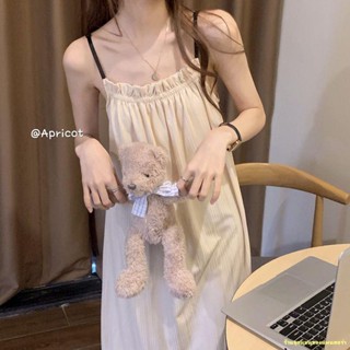 พร้อมส่ง #🔥ชุดนอนสไตล์เกาหลีผู้หญิงสายเดี่ยวแฟชั่นสายเดี่ยวยาวปานกลางบริการถึงบ้าน