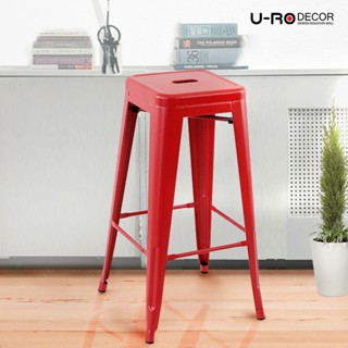 [รับประกัน1ปี] U-RO DECOR รุ่น ZANIA-L สีแดง เก้าอี้เหล็กทรงสูง เก้าอี้วางซ้อนได้ ขนาดสินค้า  W43xD43xH76 cm