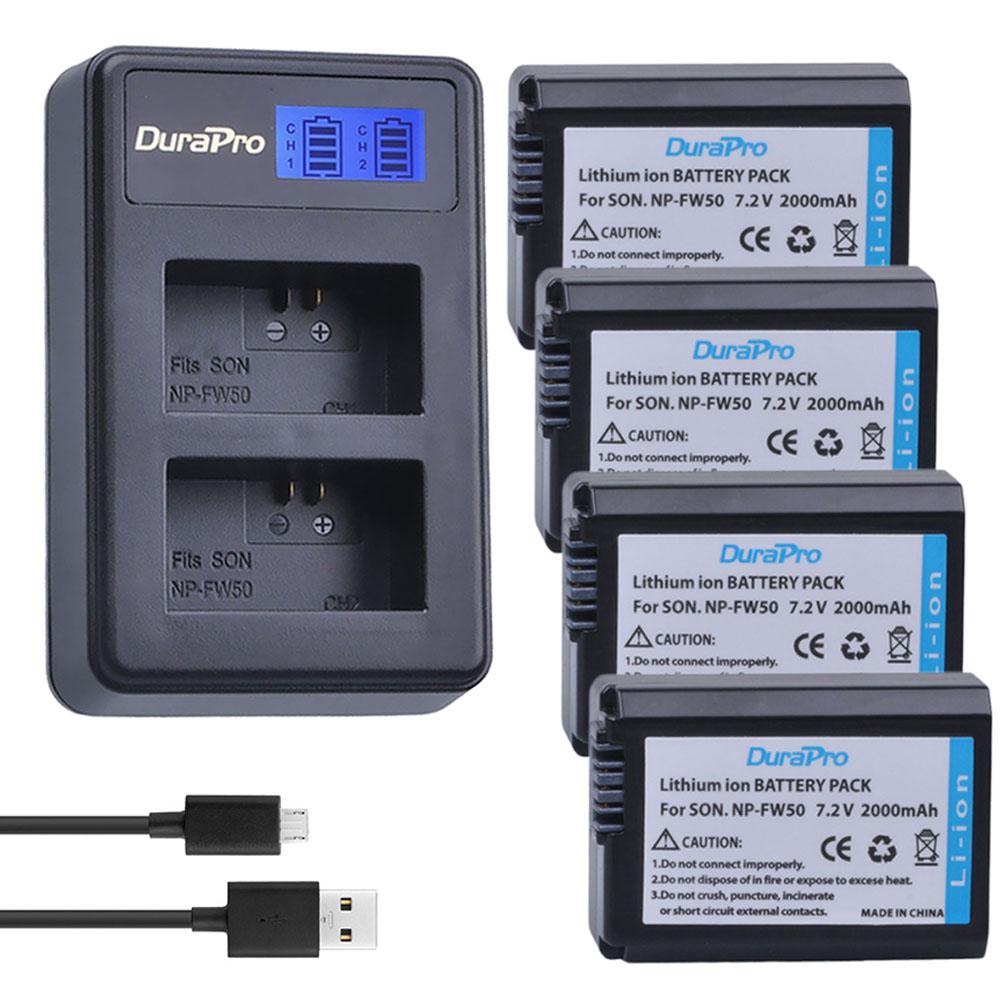 DuraPro 2000MAh NP-FW50 NP แบตเตอรี่ FW50 LCD Dual USB Charger สำหรับ Sony A6500 A6400 A6300 7R A5000 A3000 NEX-3 A7 A7R