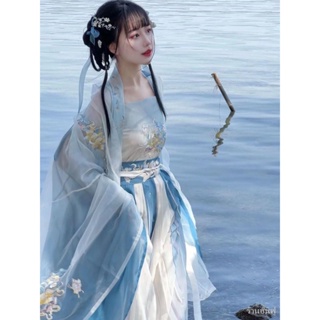 👑ชุดจีนโบราณ👑Original Hanfu ผู้หญิงอุตสาหกรรมหนักเย็บปักถักร้อย Hanfu Tang ปักเสื้อแขนใหญ่ชิ้นเดียวยาวเอว