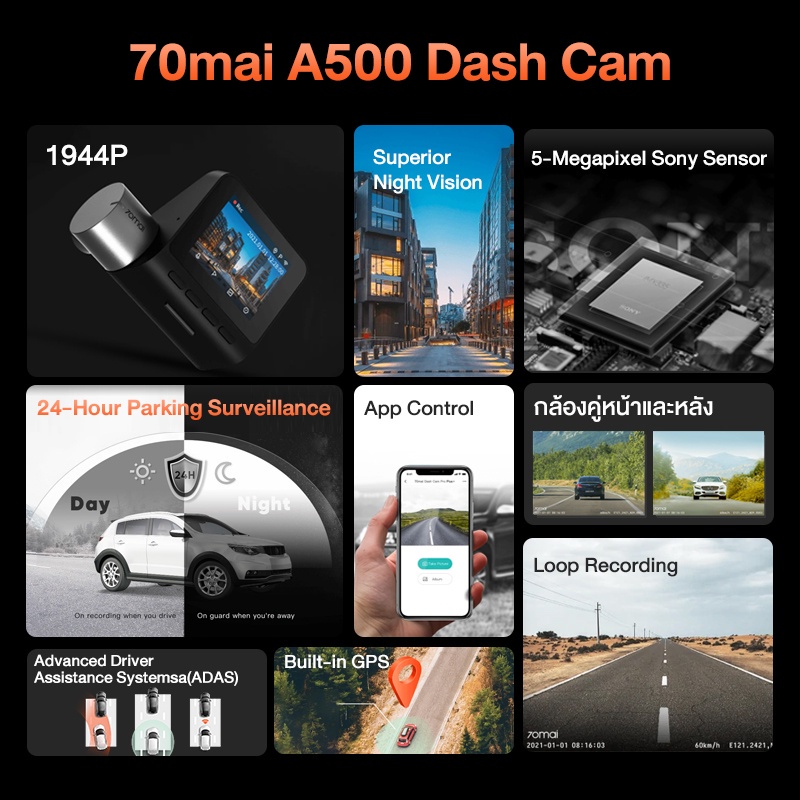 ►ↂ[รับคืนสูงสุด 1000C. code BA9WNGM6] 70mai Pro Plus Dash Cam A500s 70 MAI A500 S กล้องติดรถยนต์อัฉริยะ