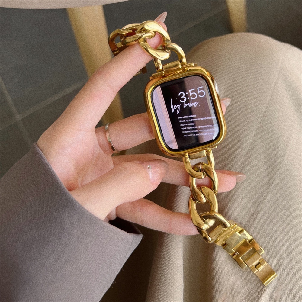 สายนาฬิกา applewatch สายนาฬิกาสีทองหรูหราสำหรับ Apple Watch 8 7 41 45 มม. 6 5 4 ผู้หญิงสร้อยข้อมือสแตนเลสสำหรับ iWatch U