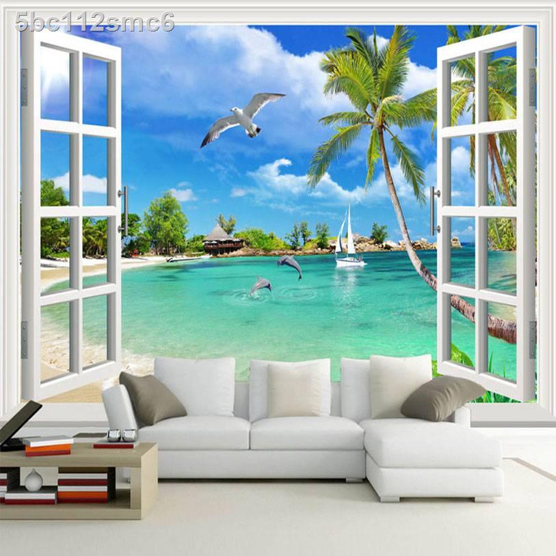 Custom 3D Photo Wallpaper Window Beach Scenery Bedroom Living Room Sofa TV Background Wall Covering 