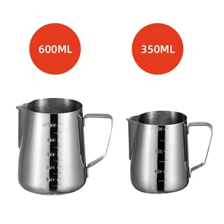 😁เหยือกตีฟองนม เหยือกสแตนเลส ถ้วยตีฟองนม สแตนเลส 350ml/600ml มีสเกล Stainless Milk Pitcher(SH104)