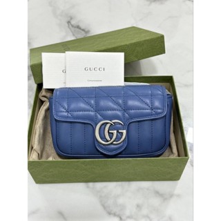 🛍️💙New Gucci marmont super mini 💙💙🌈สีฟ้า สวย น่ารักมากก เย็บลายใหม่ อะไหล่เงิน