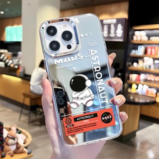 เคสโทรศัพท์มือถือ กรอบโลหะ ลายการ์ตูนนักบินอวกาศ NASA น่ารัก สําหรับ iphone 14 pro max 11 12 13 8 7 Plus X XR XSMax