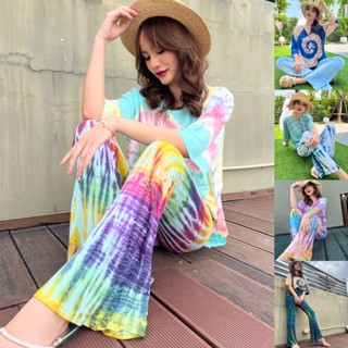 style kik| ชุดเซทเสื้อแขนสั้นผ้ายืดมัดย้อม ชุดสวยใส่สบาย ชุดเซทขาม้า ชุดผ้ามัดย้อม ชุดใส่ไปเที่ยวทะเล