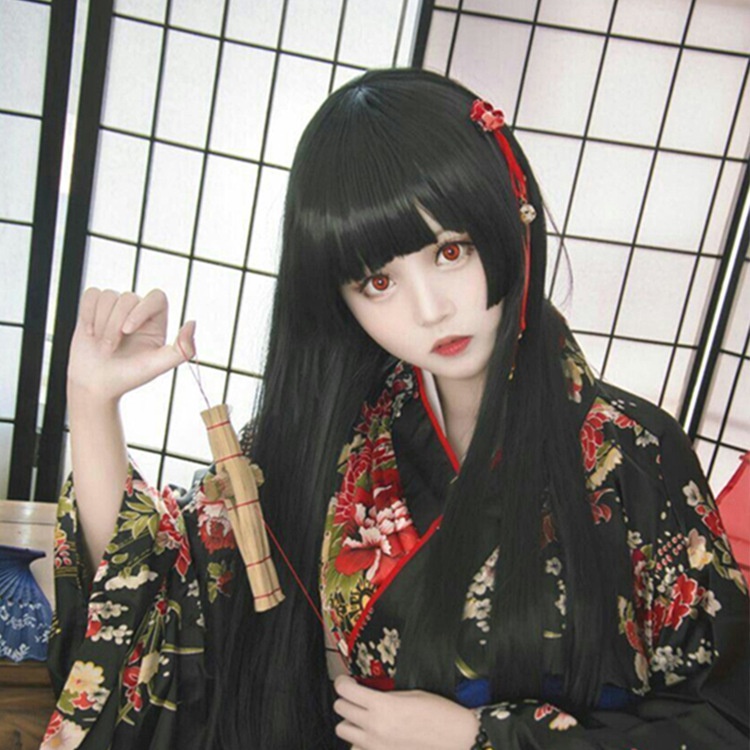 ✢▦The Abyss of Gambling Snake Gumengzi COS วิกผม Hell Girl Yan Moai Three Swords Qi Princess ตัดสีดำ